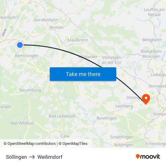 Söllingen to Weilimdorf map