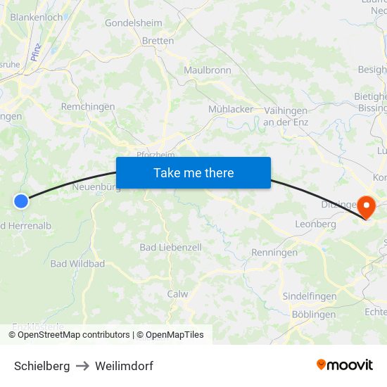 Schielberg to Weilimdorf map