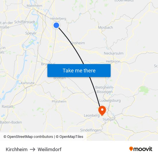 Kirchheim to Weilimdorf map