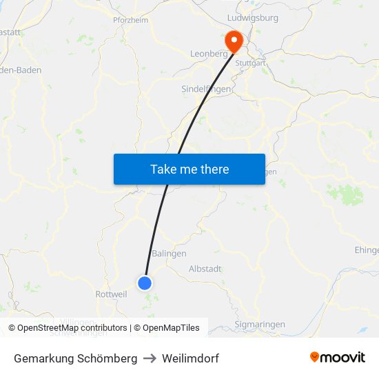 Gemarkung Schömberg to Weilimdorf map