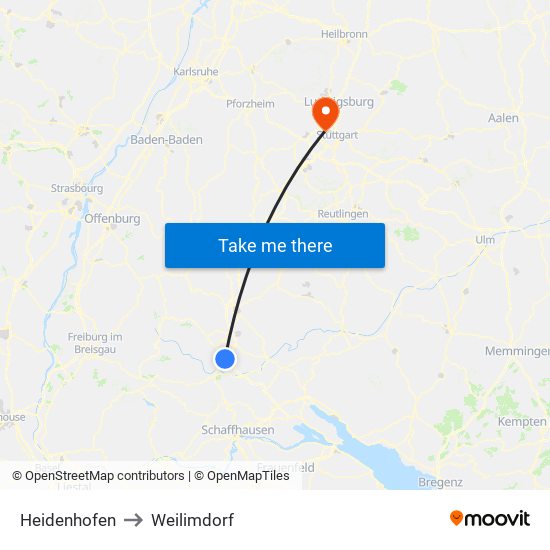 Heidenhofen to Weilimdorf map