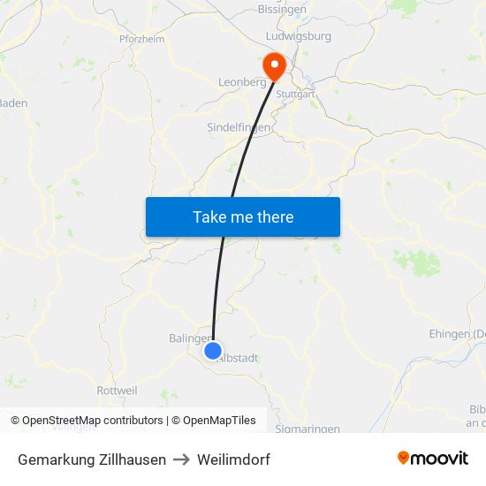 Gemarkung Zillhausen to Weilimdorf map
