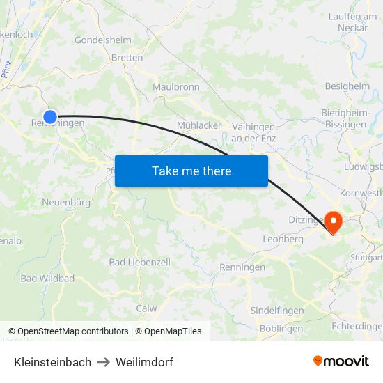 Kleinsteinbach to Weilimdorf map