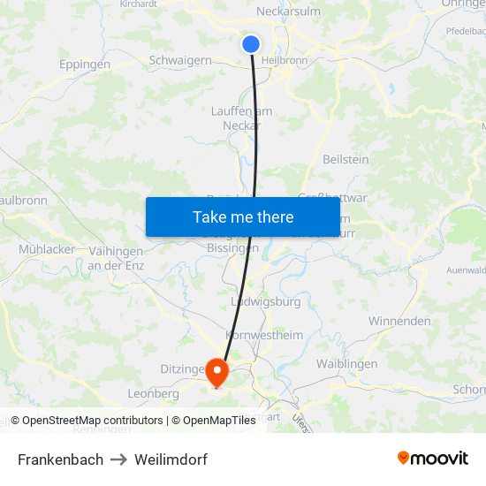 Frankenbach to Weilimdorf map