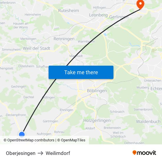 Oberjesingen to Weilimdorf map