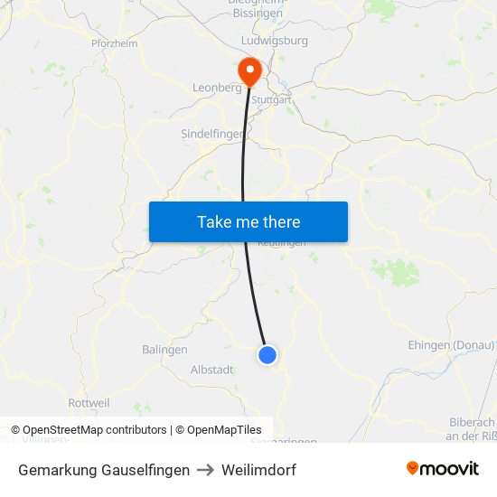 Gemarkung Gauselfingen to Weilimdorf map