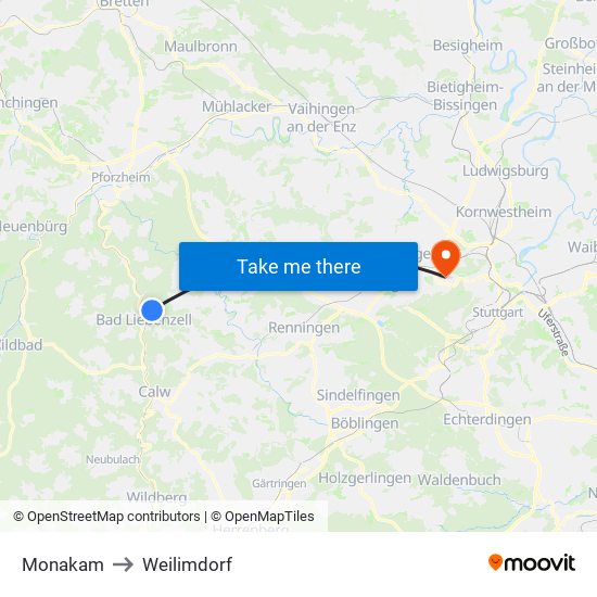 Monakam to Weilimdorf map