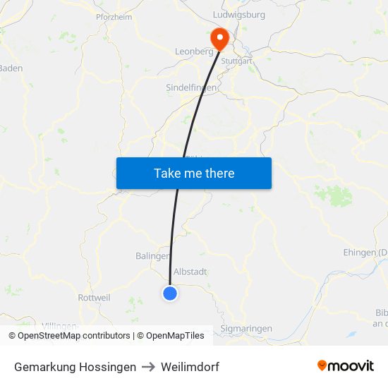 Gemarkung Hossingen to Weilimdorf map