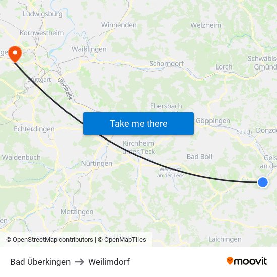 Bad Überkingen to Weilimdorf map