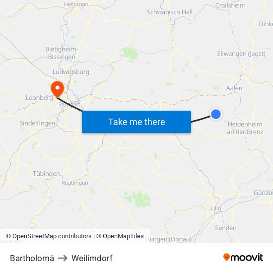 Bartholomä to Weilimdorf map
