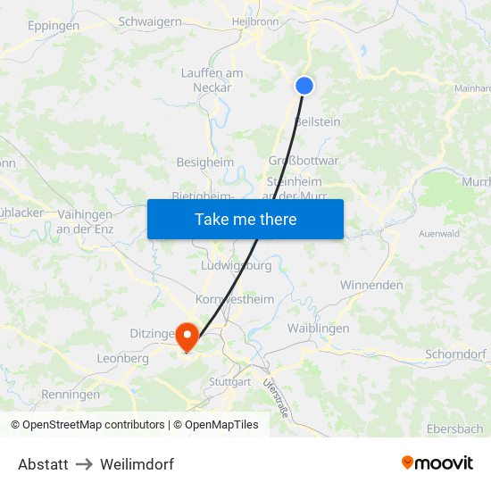 Abstatt to Weilimdorf map