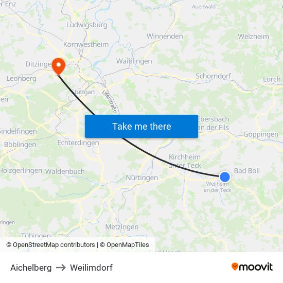 Aichelberg to Weilimdorf map