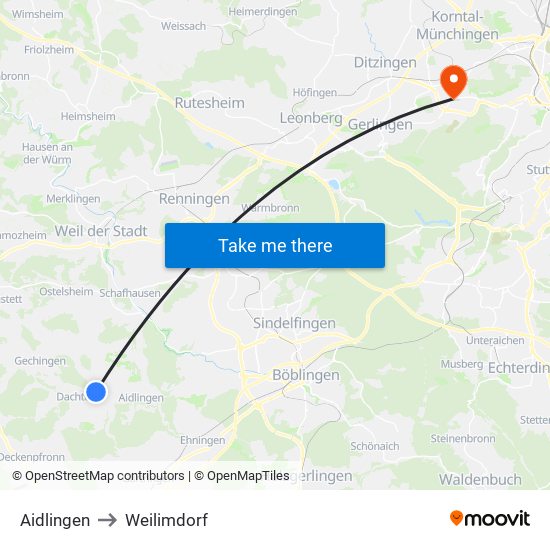 Aidlingen to Weilimdorf map
