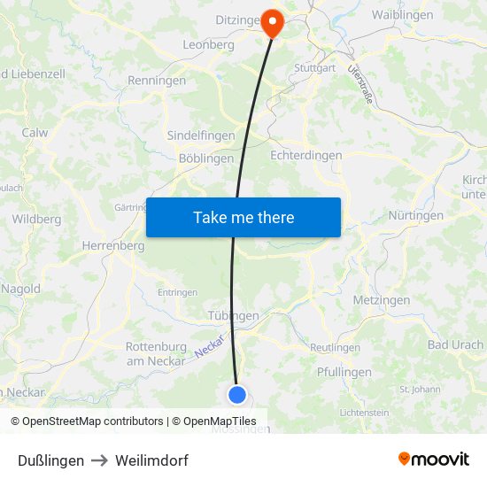 Dußlingen to Weilimdorf map