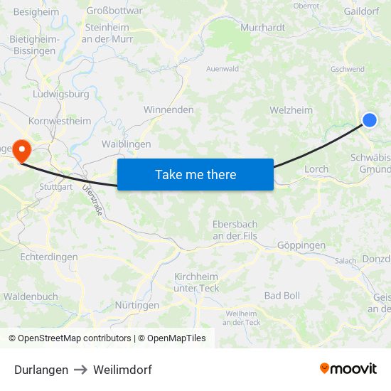 Durlangen to Weilimdorf map