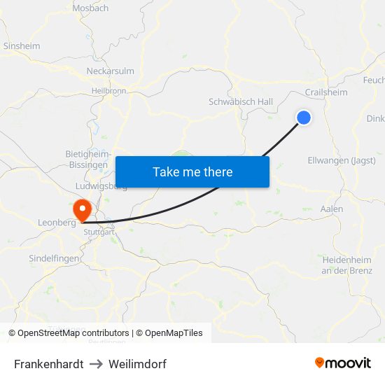 Frankenhardt to Weilimdorf map