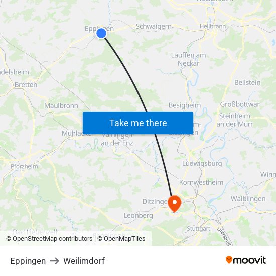 Eppingen to Weilimdorf map