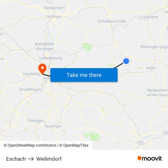 Eschach to Weilimdorf map