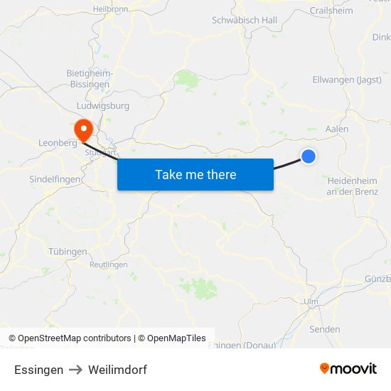Essingen to Weilimdorf map