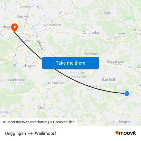 Deggingen to Weilimdorf map