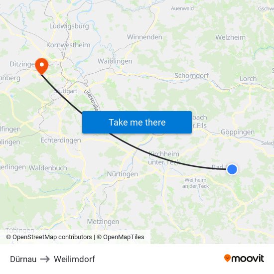 Dürnau to Weilimdorf map