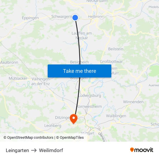 Leingarten to Weilimdorf map
