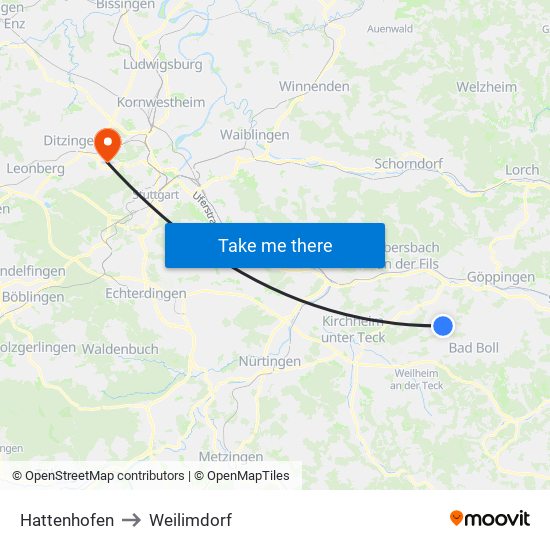 Hattenhofen to Weilimdorf map