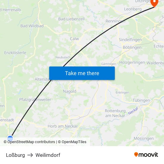 Loßburg to Weilimdorf map