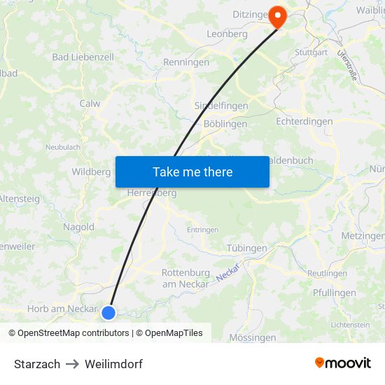 Starzach to Weilimdorf map