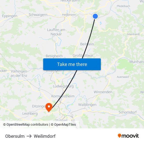 Obersulm to Weilimdorf map