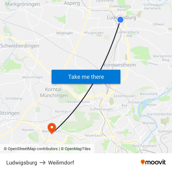 Ludwigsburg to Weilimdorf map