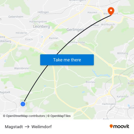 Magstadt to Weilimdorf map