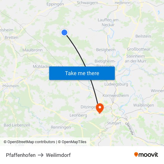 Pfaffenhofen to Weilimdorf map