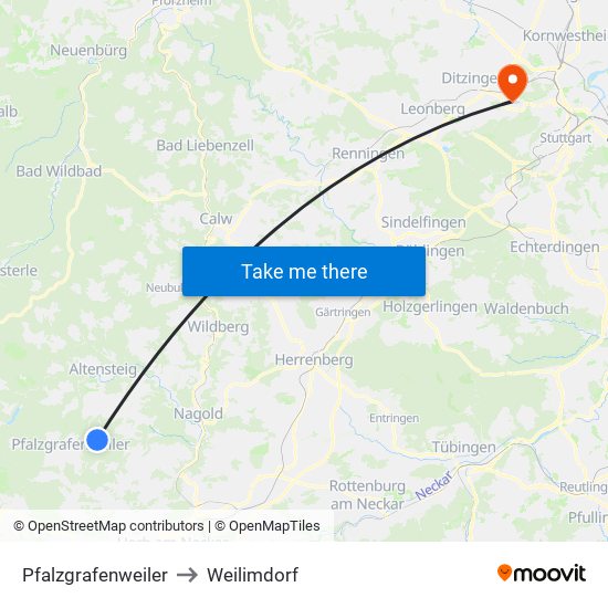 Pfalzgrafenweiler to Weilimdorf map