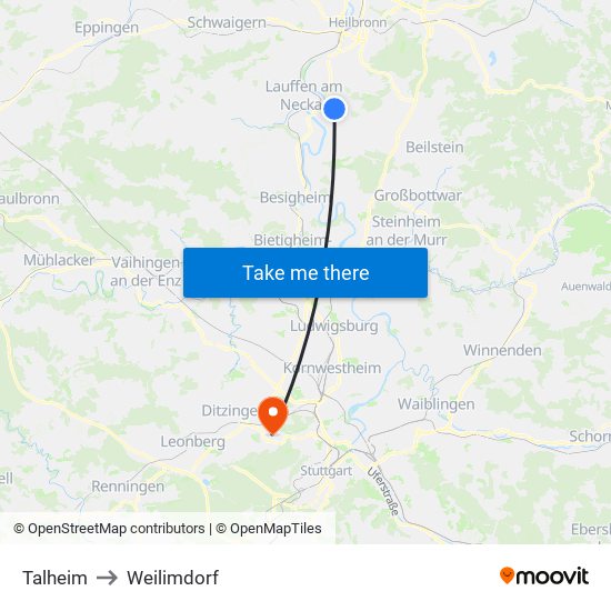 Talheim to Weilimdorf map