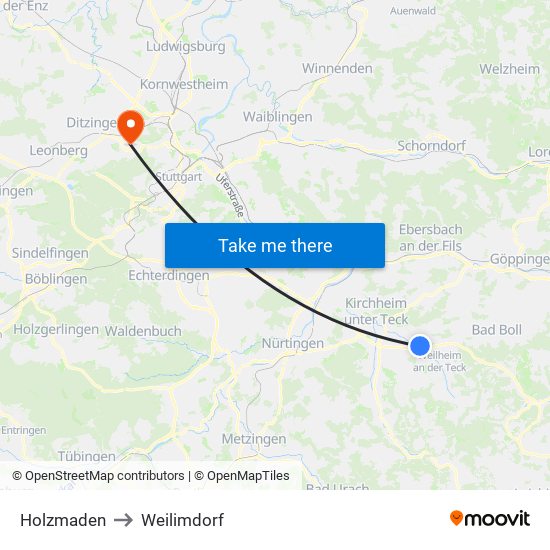 Holzmaden to Weilimdorf map