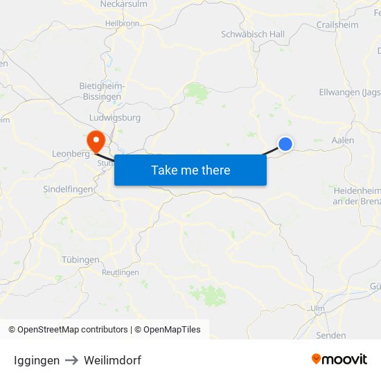 Iggingen to Weilimdorf map