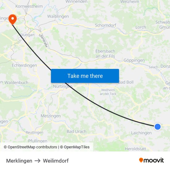 Merklingen to Weilimdorf map