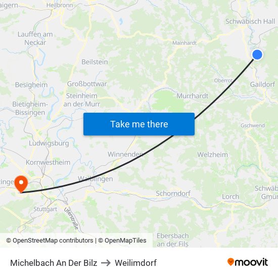 Michelbach An Der Bilz to Weilimdorf map