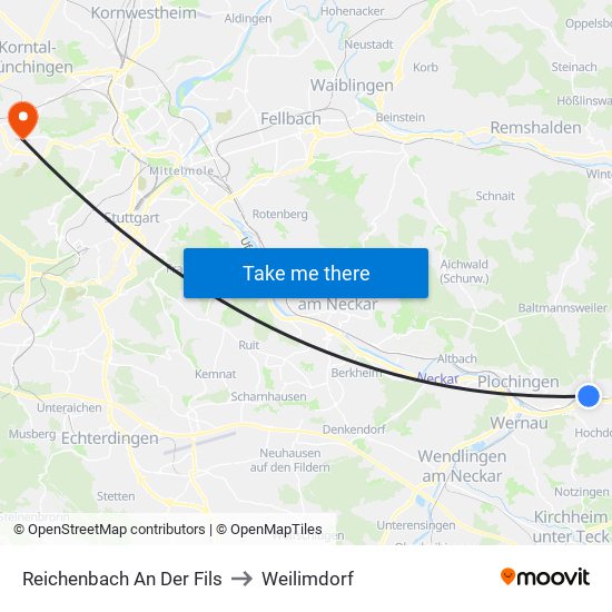 Reichenbach An Der Fils to Weilimdorf map