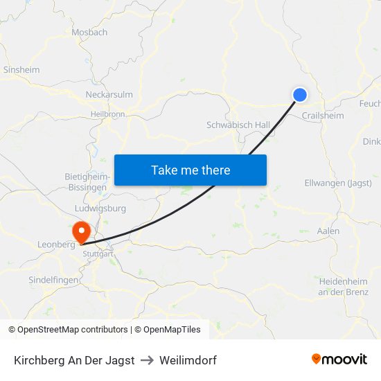 Kirchberg An Der Jagst to Weilimdorf map