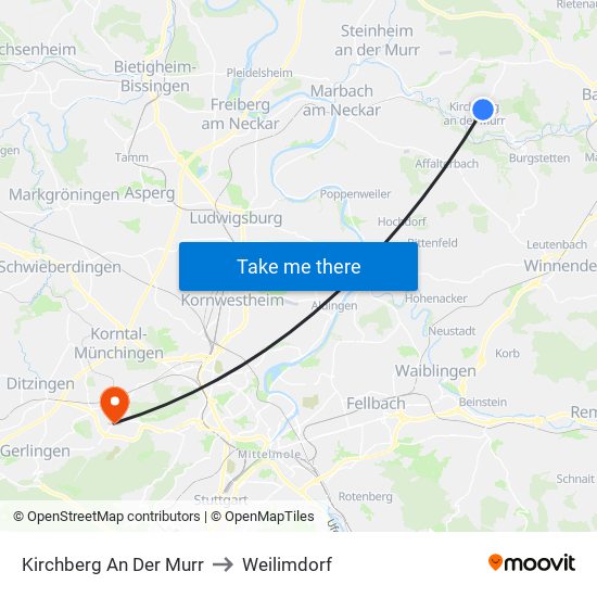 Kirchberg An Der Murr to Weilimdorf map