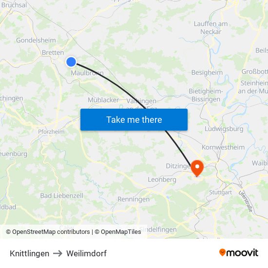 Knittlingen to Weilimdorf map