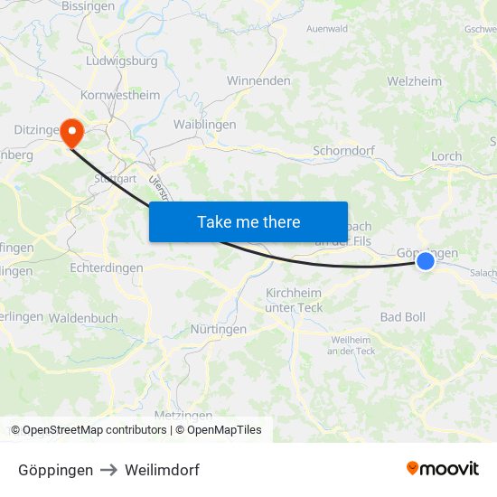 Göppingen to Weilimdorf map