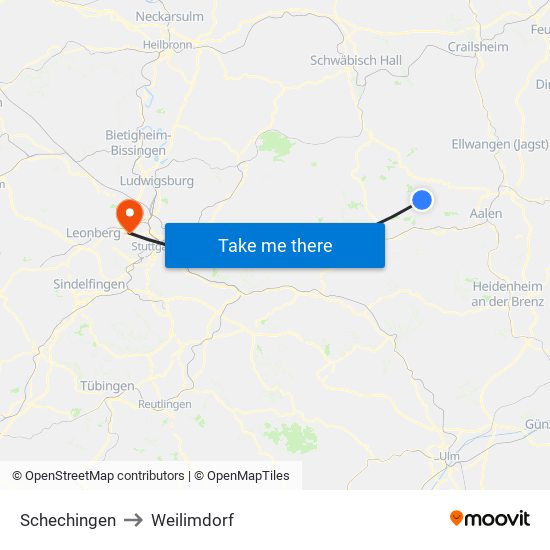 Schechingen to Weilimdorf map