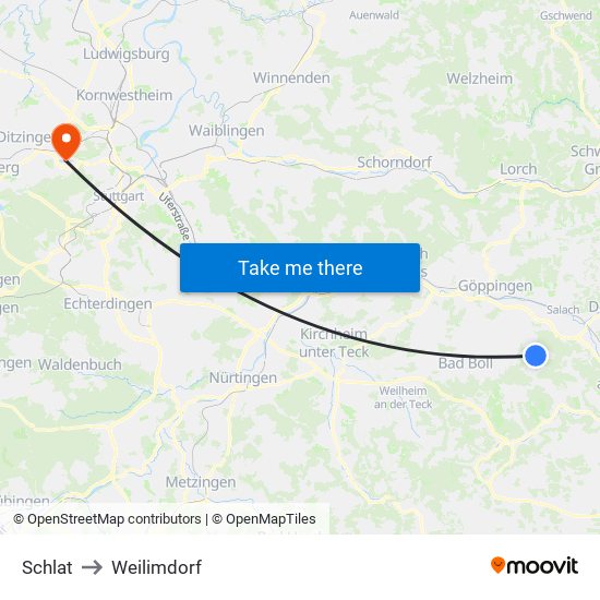 Schlat to Weilimdorf map