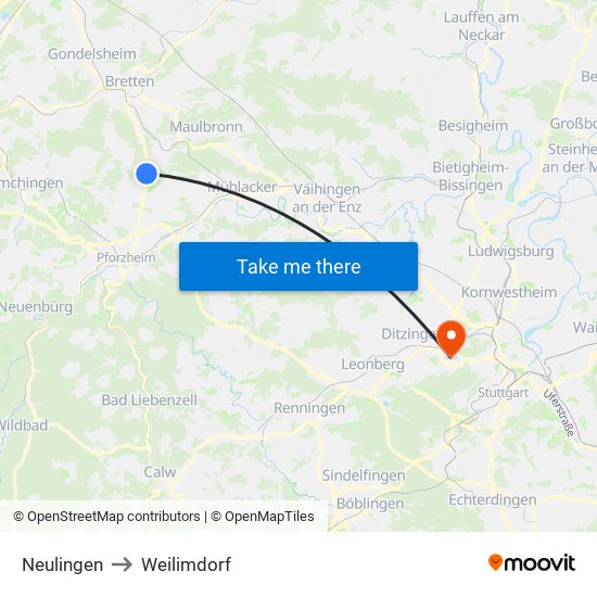 Neulingen to Weilimdorf map