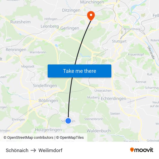 Schönaich to Weilimdorf map