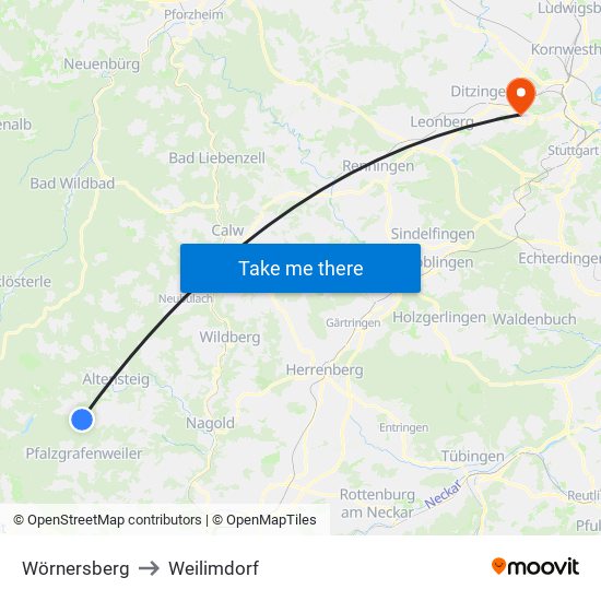 Wörnersberg to Weilimdorf map