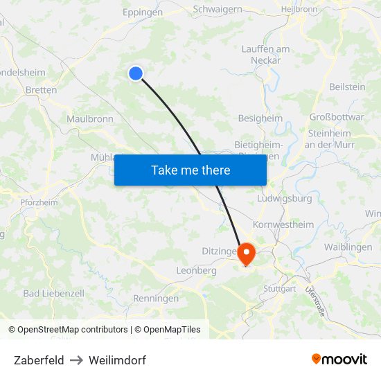 Zaberfeld to Weilimdorf map